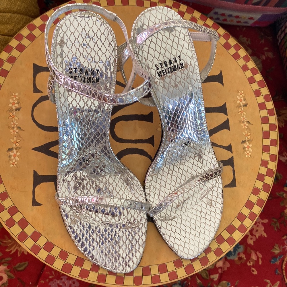 Stuart Weitzman Silver Strappy Heels